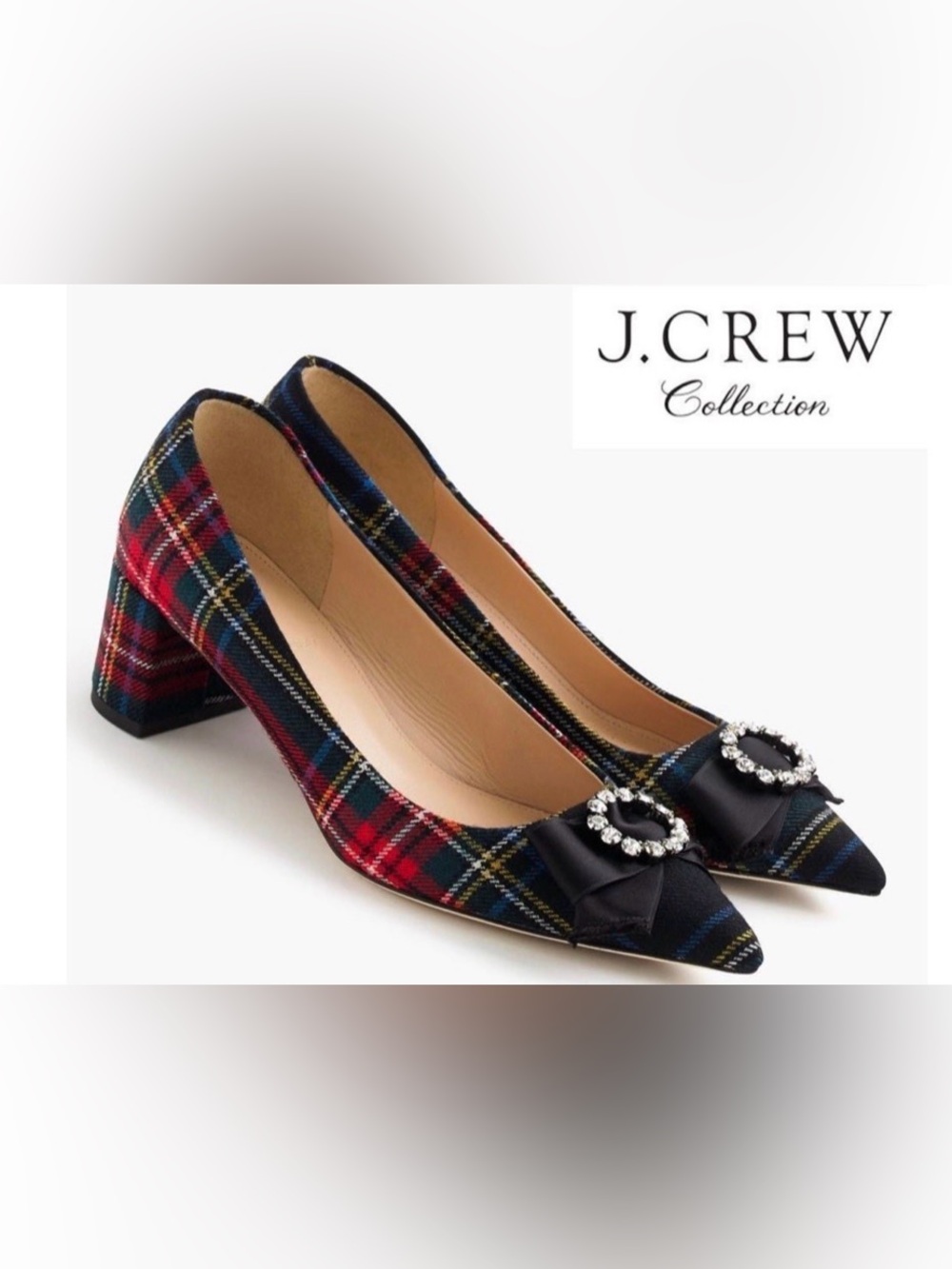 J.Crew collection Avery Christmas holiday plaid block heel pumps 8.5